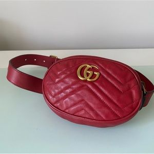 GUCCI GG Marmont Waist Bag Belt Bag Red/Black Leather/Goldtone